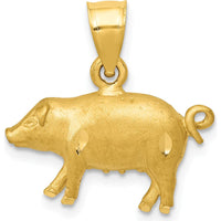 14K Yellow Gold Satin Diamond-Cut Pig Pendant - 18mm Length, 19mm Width by Oro Pregiato