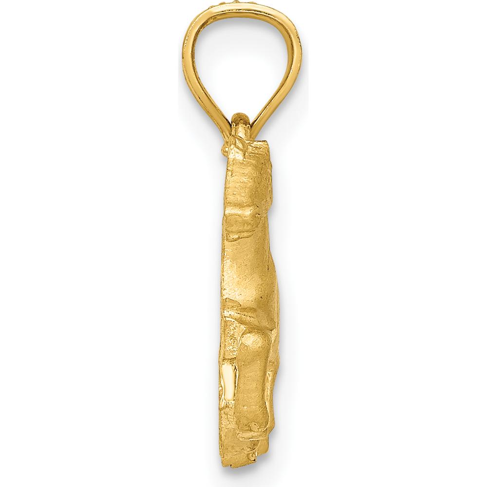 14K Yellow Gold Satin Diamond-Cut Pig Pendant - 18mm Length, 19mm Width by Oro Pregiato