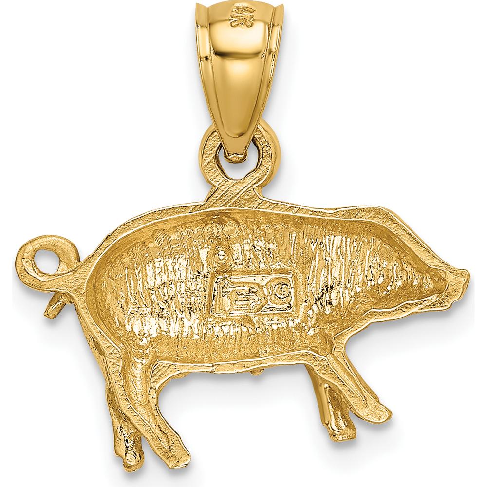 14K Yellow Gold Satin Diamond-Cut Pig Pendant - 18mm Length, 19mm Width by Oro Pregiato