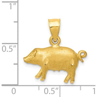 14K Yellow Gold Satin Diamond-Cut Pig Pendant - 18mm Length, 19mm Width by Oro Pregiato