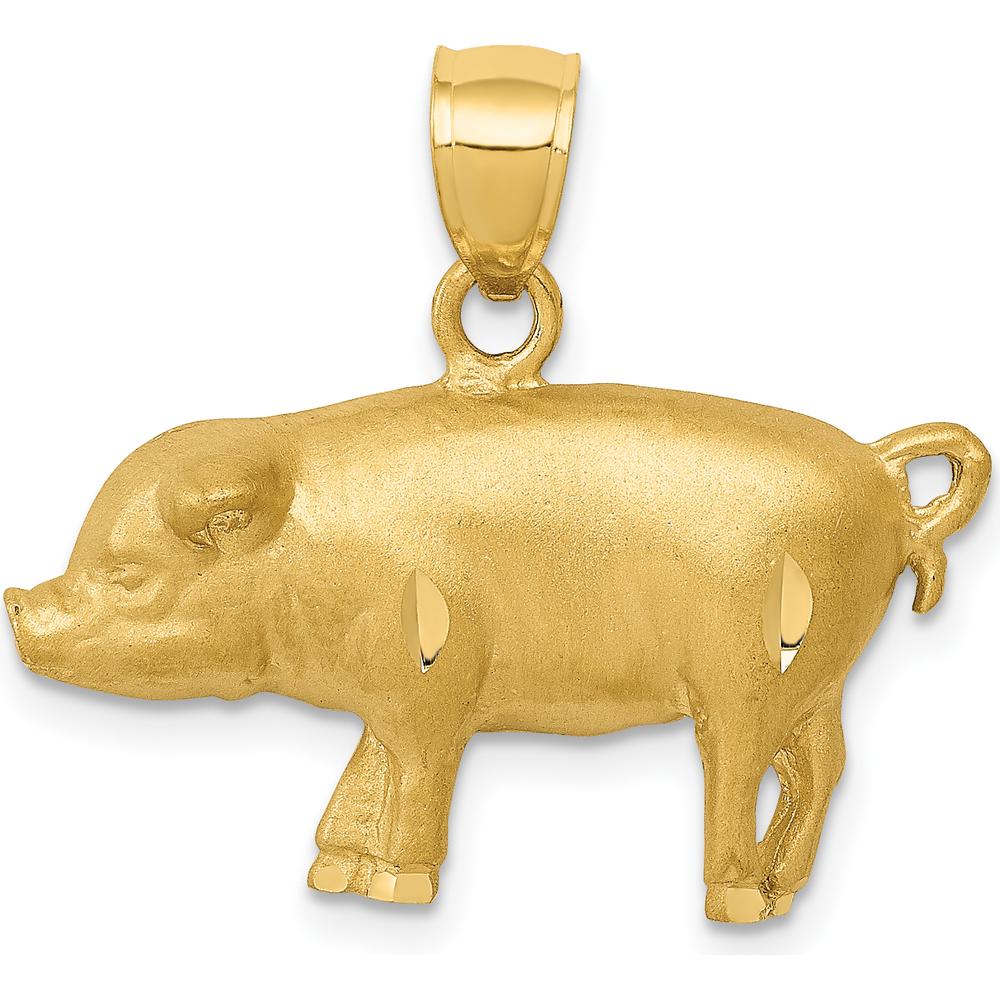 14K Yellow Gold Satin Diamond-Cut Pig Pendant - Brushed Finish by Oro Pregiato