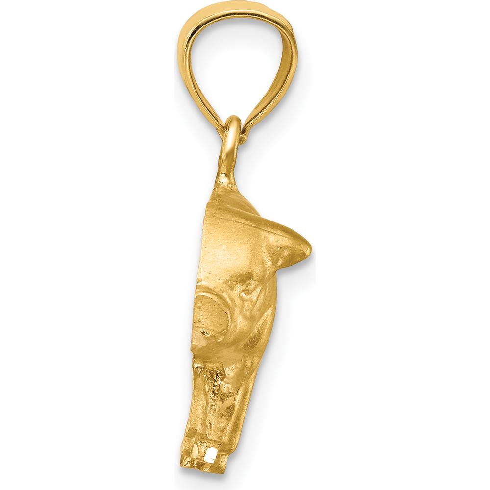 14K Yellow Gold Satin Diamond-Cut Pig Pendant - Brushed Finish by Oro Pregiato