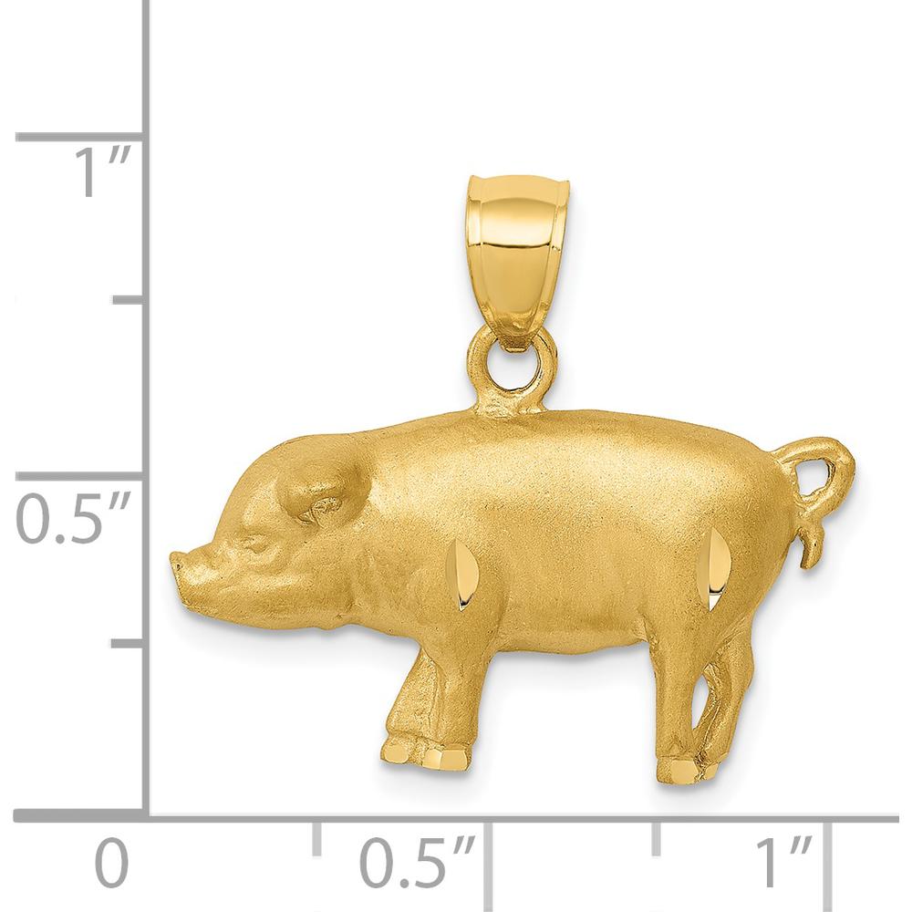 14K Yellow Gold Satin Diamond-Cut Pig Pendant - Brushed Finish by Oro Pregiato