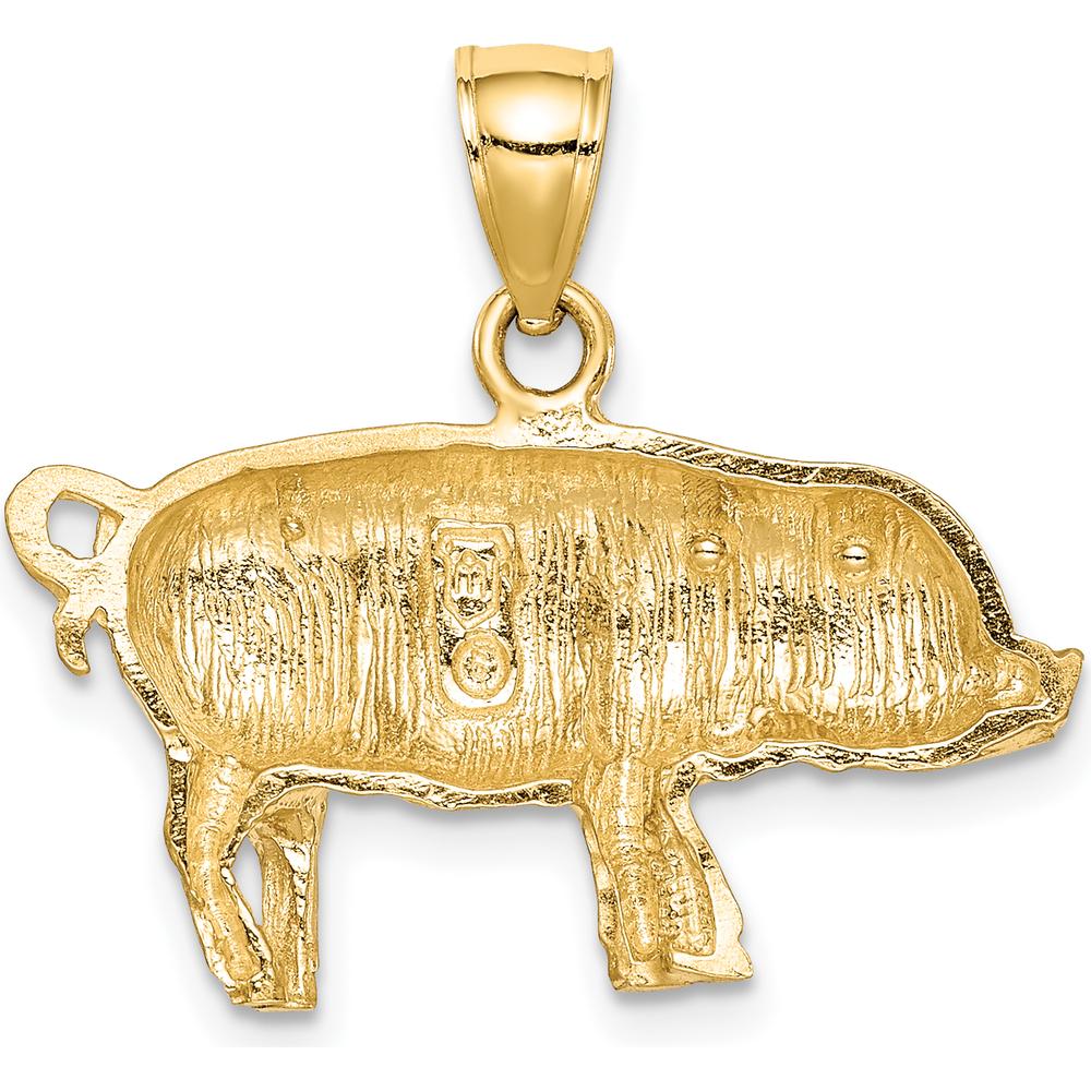 14K Yellow Gold Satin Diamond-Cut Pig Pendant - Brushed Finish by Oro Pregiato