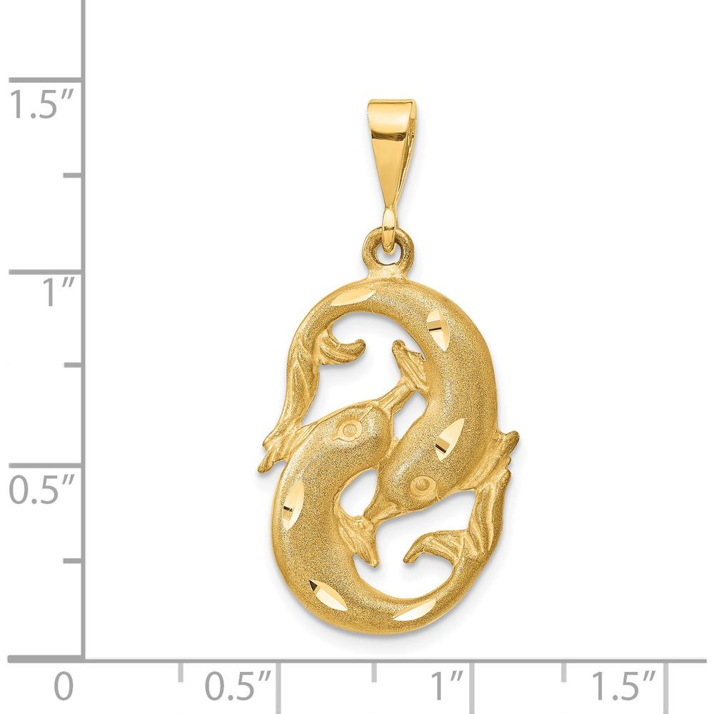 14K Yellow Gold Satin Diamond-Cut Pisces Zodiac Charm - 35mm Total Length by Oro Pregiato