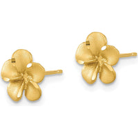 14K Yellow Gold Satin Diamond-cut Plumeria Button Earrings by 0