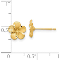 14K Yellow Gold Satin Diamond-cut Plumeria Button Earrings by 0