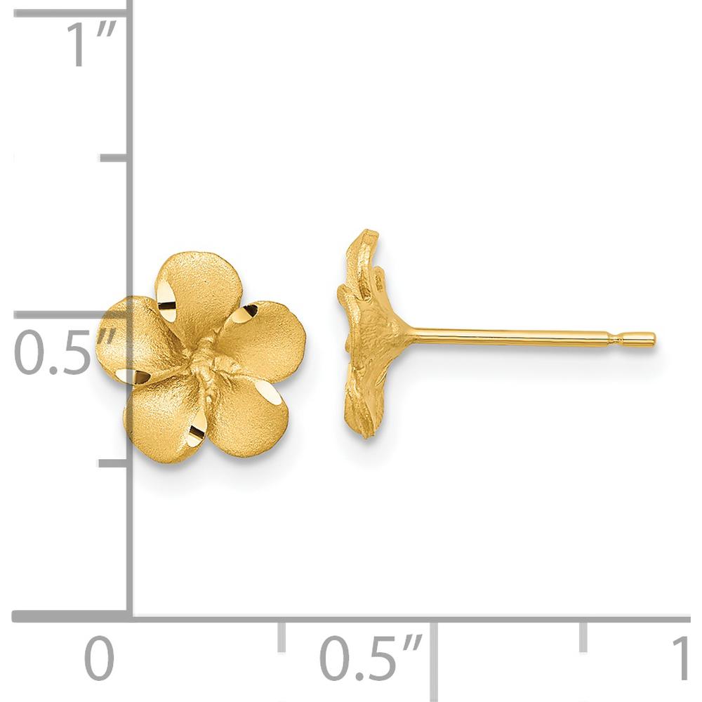 14K Yellow Gold Satin Diamond-cut Plumeria Button Earrings by 0