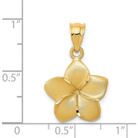 14K Yellow Gold Satin Diamond-cut Plumeria Floral Charm Pendant - 24mm Length by Oro Pregiato