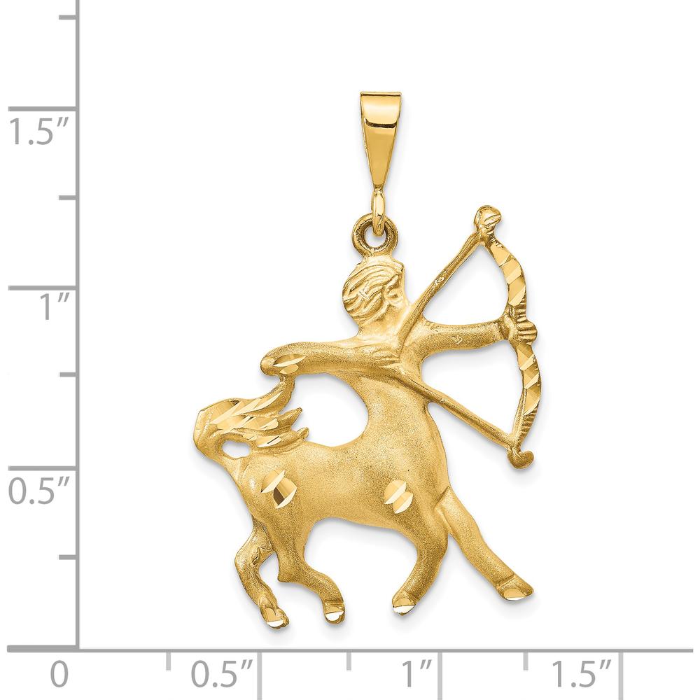 14K Yellow Gold Satin Diamond-Cut Sagittarius Zodiac Charm Pendant - 38mm Length by Oro Pregiato
