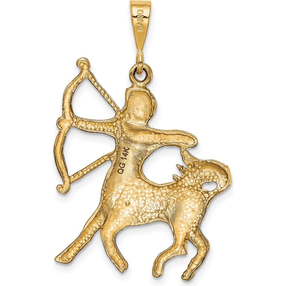 14K Yellow Gold Satin Diamond-Cut Sagittarius Zodiac Charm Pendant - 38mm Length by Oro Pregiato