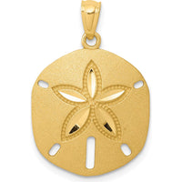14K Yellow Gold Satin Diamond-Cut Sand Dollar Pendant - 25mm Length by Oro Pregiato