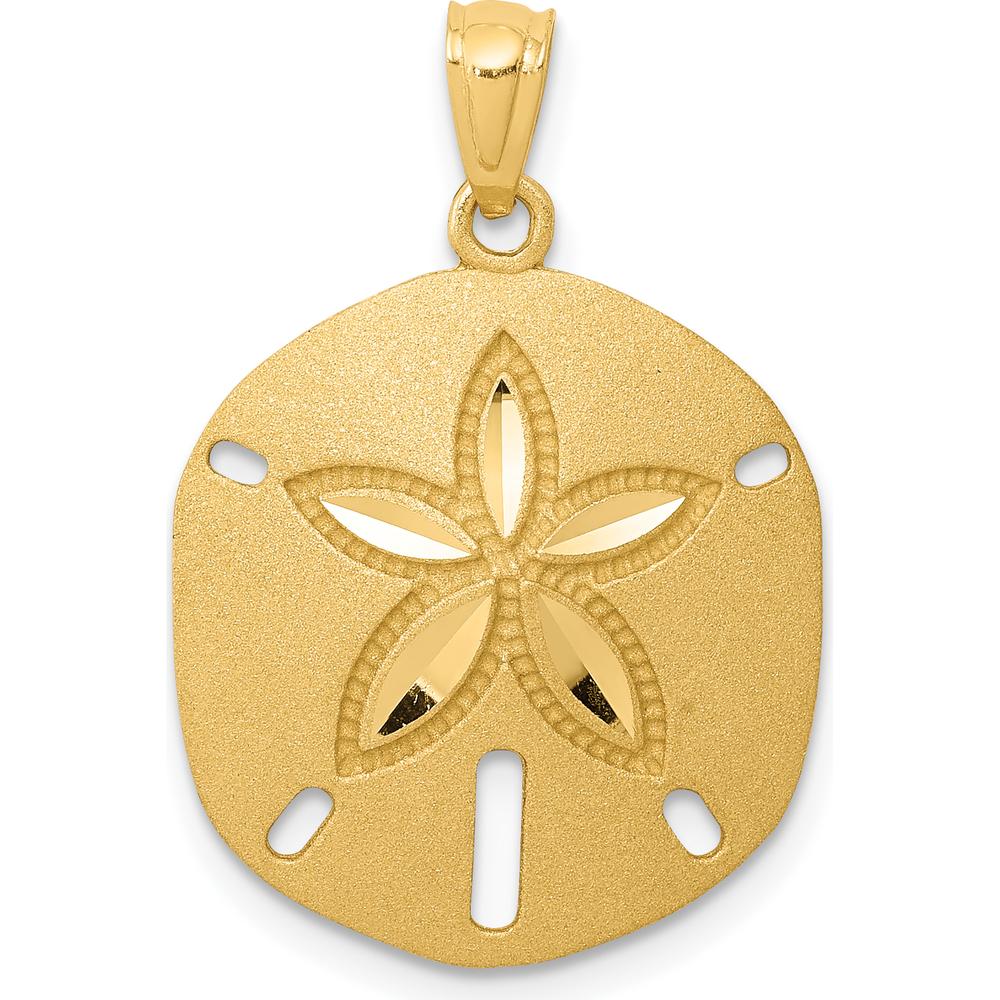 14K Yellow Gold Satin Diamond-Cut Sand Dollar Pendant - 25mm Length by Oro Pregiato