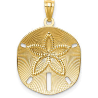 14K Yellow Gold Satin Diamond-Cut Sand Dollar Pendant - 25mm Length by Oro Pregiato