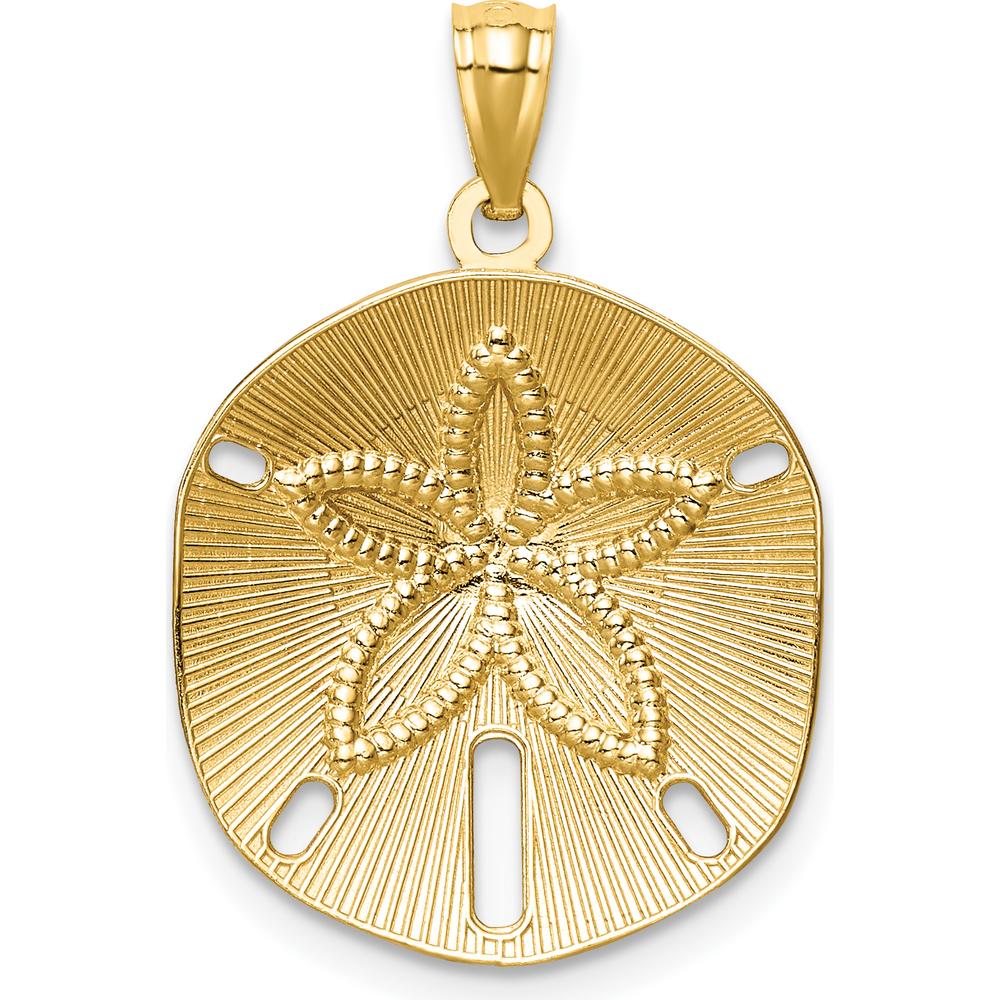 14K Yellow Gold Satin Diamond-Cut Sand Dollar Pendant - 25mm Length by Oro Pregiato