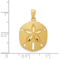 14K Yellow Gold Satin Diamond-Cut Sand Dollar Pendant - 25mm Length by Oro Pregiato
