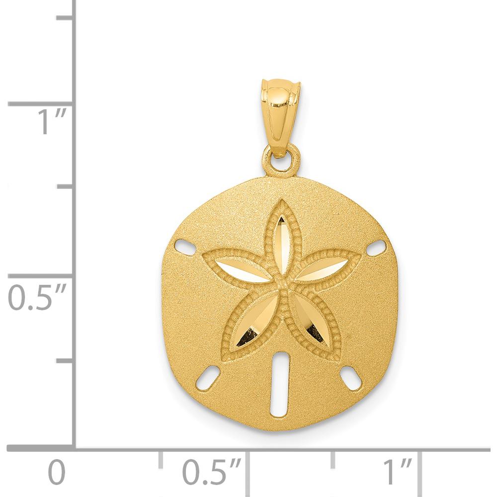 14K Yellow Gold Satin Diamond-Cut Sand Dollar Pendant - 25mm Length by Oro Pregiato