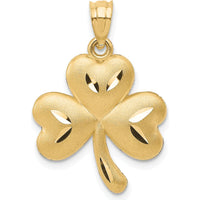 14K Yellow Gold Satin Diamond-Cut Shamrock Charm Pendant - 25mm Length by Oro Pregiato