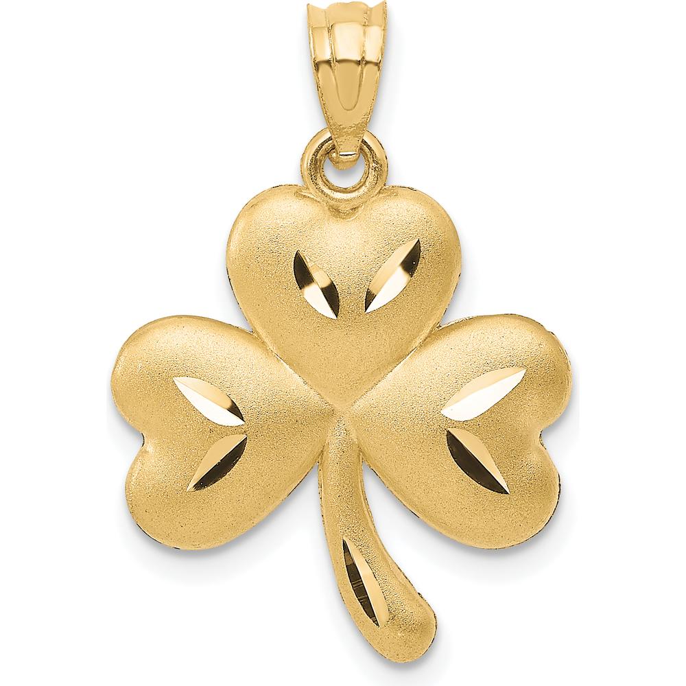 14K Yellow Gold Satin Diamond-Cut Shamrock Charm Pendant - 25mm Length by Oro Pregiato