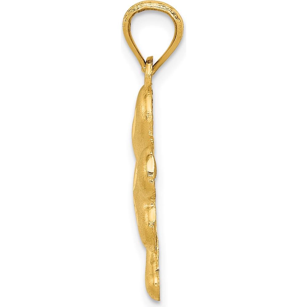14K Yellow Gold Satin Diamond-Cut Shamrock Charm Pendant - 25mm Length by Oro Pregiato