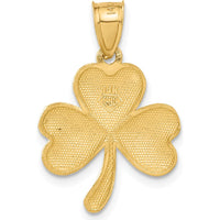 14K Yellow Gold Satin Diamond-Cut Shamrock Charm Pendant - 25mm Length by Oro Pregiato