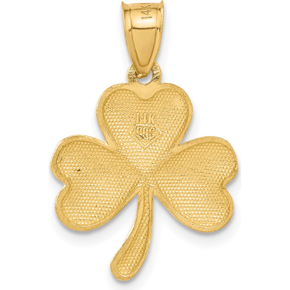 14K Yellow Gold Satin Diamond-Cut Shamrock Charm Pendant - 25mm Length by Oro Pregiato