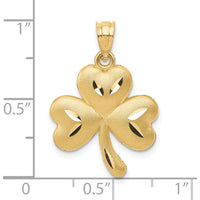 14K Yellow Gold Satin Diamond-Cut Shamrock Charm Pendant - 25mm Length by Oro Pregiato