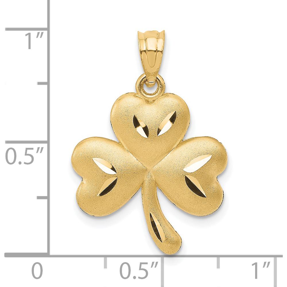 14K Yellow Gold Satin Diamond-Cut Shamrock Charm Pendant - 25mm Length by Oro Pregiato