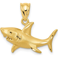 14K Yellow Gold Satin Diamond-Cut Shark Pendant - Bold Themed Charm by Oro Pregiato