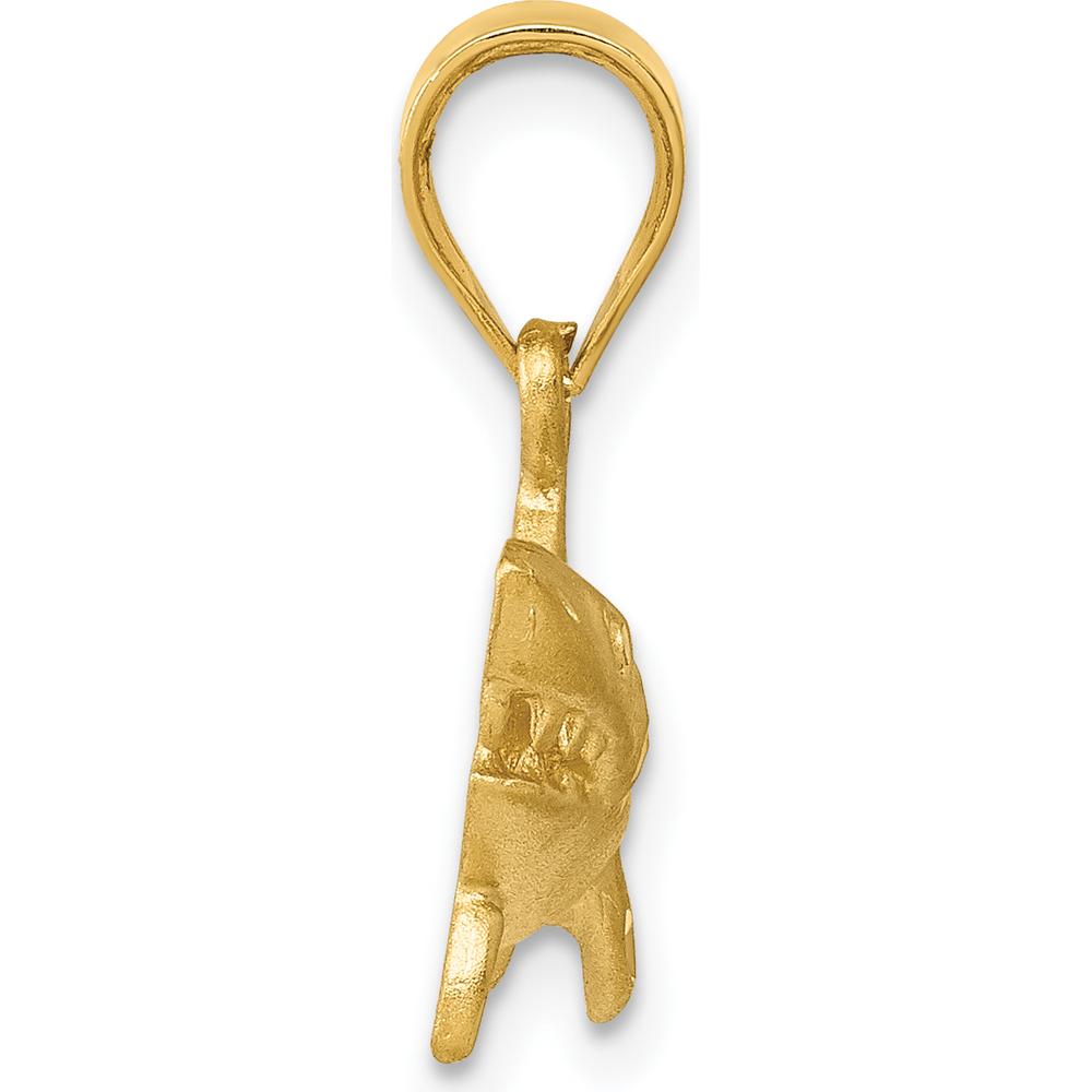 14K Yellow Gold Satin Diamond-Cut Shark Pendant - Bold Themed Charm by Oro Pregiato