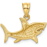 14K Yellow Gold Satin Diamond-Cut Shark Pendant - Bold Themed Charm by Oro Pregiato