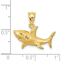 14K Yellow Gold Satin Diamond-Cut Shark Pendant - Bold Themed Charm by Oro Pregiato