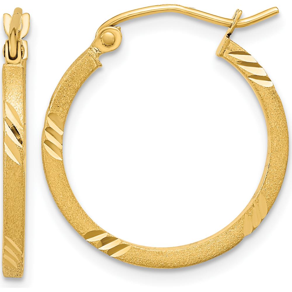 14K Yellow Gold Satin Diamond-Cut Square Tube Hoop Earrings - 21.74mm Length by 0