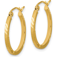 14K Yellow Gold Satin Diamond-Cut Square Tube Hoop Earrings - 21.74mm Length by 0