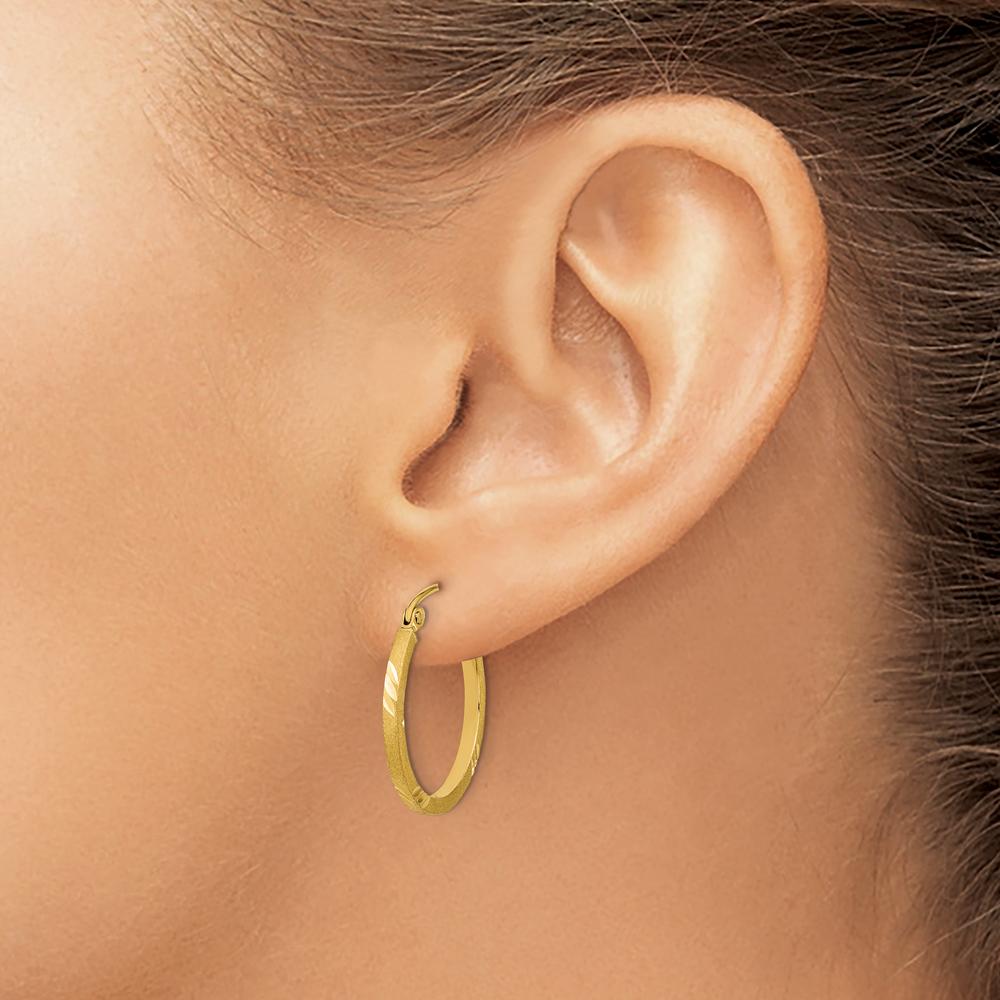 14K Yellow Gold Satin Diamond-Cut Square Tube Hoop Earrings - 21.74mm Length by 0