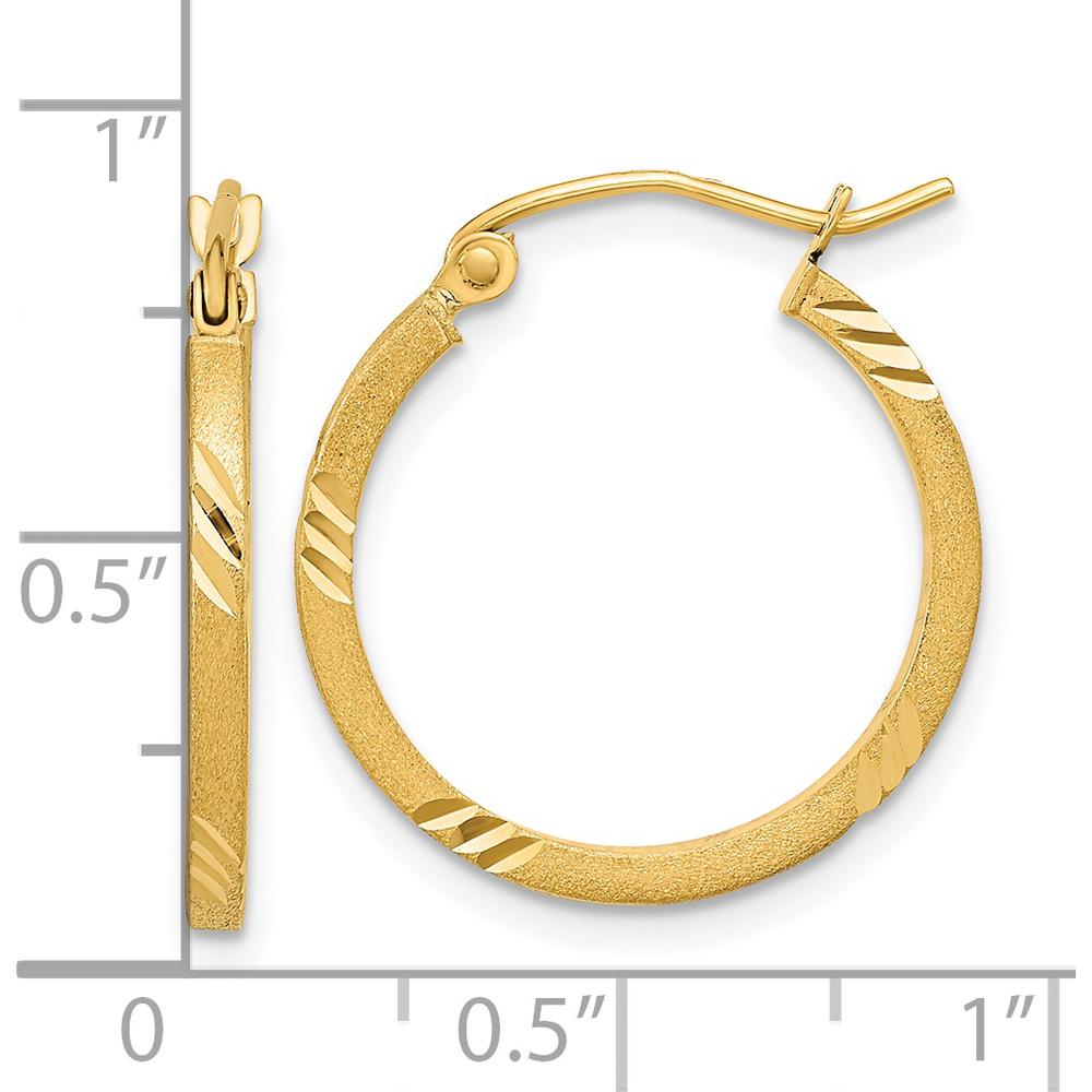 14K Yellow Gold Satin Diamond-Cut Square Tube Hoop Earrings - 21.74mm Length by 0