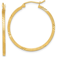 14K Yellow Gold Satin Diamond-Cut Square Tube Hoop Earrings - 31.55mm Length by 0