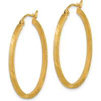 14K Yellow Gold Satin Diamond-Cut Square Tube Hoop Earrings - 31.55mm Length by 0