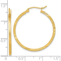 14K Yellow Gold Satin Diamond-Cut Square Tube Hoop Earrings - 31.55mm Length by 0