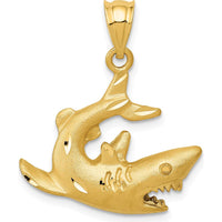14K Yellow Gold Satin Diamond-Cut Swimming Shark Pendant - Bold Ocean-Inspired Design by Oro Pregiato