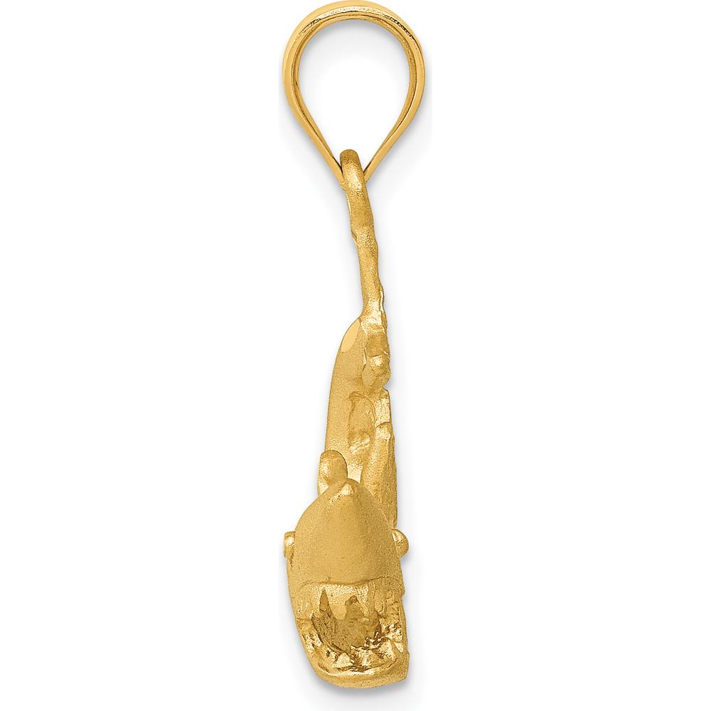 14K Yellow Gold Satin Diamond-Cut Swimming Shark Pendant - Bold Ocean-Inspired Design by Oro Pregiato