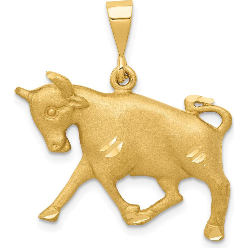 14K Yellow Gold Satin Diamond-Cut Taurus Zodiac Pendant Charm by Oro Pregiato