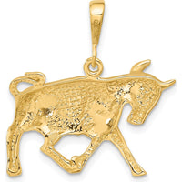 14K Yellow Gold Satin Diamond-Cut Taurus Zodiac Pendant Charm by Oro Pregiato
