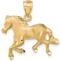 14K Yellow Gold Satin Diamond-Cut Trotting Horse Pendant - 24mm x 23mm by Oro Pregiato