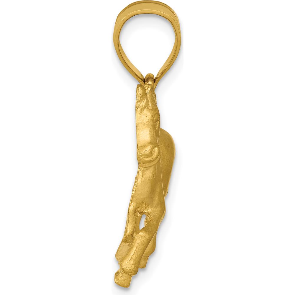 14K Yellow Gold Satin Diamond-Cut Trotting Horse Pendant - 24mm x 23mm by Oro Pregiato