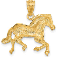 14K Yellow Gold Satin Diamond-Cut Trotting Horse Pendant - 24mm x 23mm by Oro Pregiato