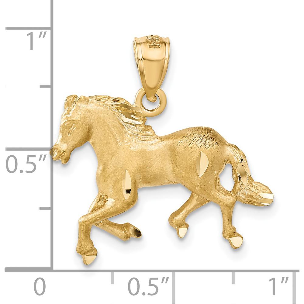 14K Yellow Gold Satin Diamond-Cut Trotting Horse Pendant - 24mm x 23mm by Oro Pregiato