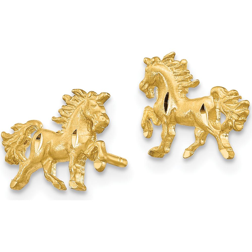 14K Yellow Gold Satin Diamond-Cut Unicorn Post Earrings by 0