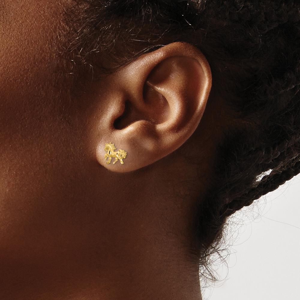 14K Yellow Gold Satin Diamond-Cut Unicorn Post Earrings by 0