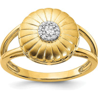 14K Yellow Gold Satin Diamond Flower Ring with Prong Set Round Diamonds - 0.05 Carat Total Diamond Weight by 0